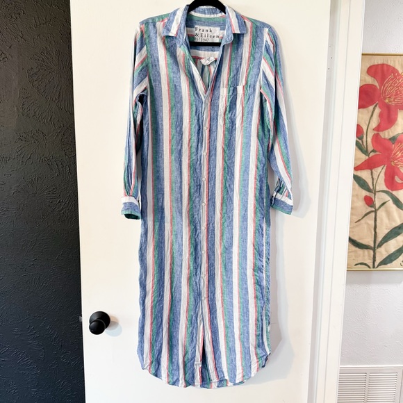 Frank & Eileen Rory Shirtdress Maxi Long Sleeve Linen Multi Stripe Size XS - Picture 2 of 5